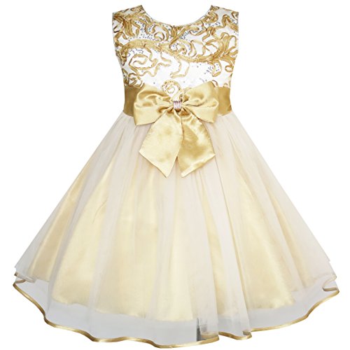 Robe champagne et strass petite fille cérémonie mariage