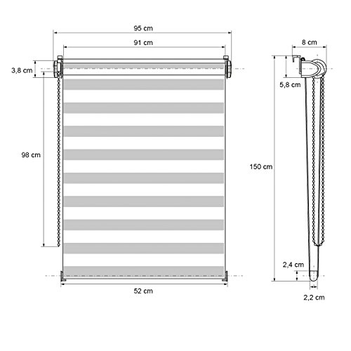 ECD Germany Doppelrollo 95 x 150 cm Grün-Grau-Weiß Klemmfix ohne Bohren für Sonnen- und Sichtschutz inkl. Befestigungsmaterial EasyFix Jalousie Verdunklungsrollo Rollo - 2
