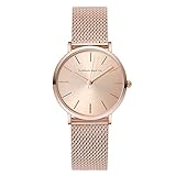 GHGJSKH Armbanduhren Armband Japan Quarzwerk Edelstahl Mesh Band Frauen Uhr Wasserdichte Volle Rose Gold Lady Watch 36mm