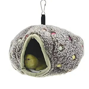 MuYaoPet Winter Warm Bird Nest House Small Animal Hamster Pumpkin Parrot Hanging Tent Bed for Parakeet Cockatiel Conure Cockatoo Lovebird (Length:5.9inch, Grey)
