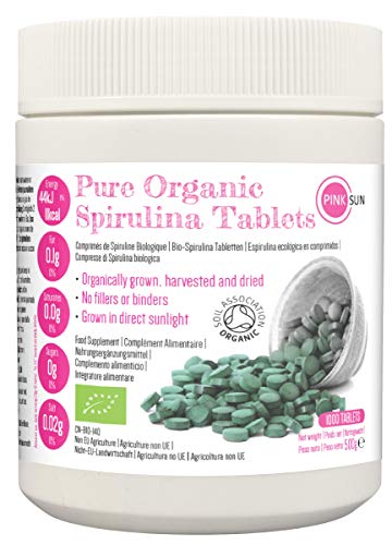 PINK SUN Spirulina Pura Compresse Bio 1000 x 500mg (o 300 pastiglia) Alga Biologico Vegano Vegetariano Senza Glutine Organica Non OGM Organic Spirulina Tablets 500g Bulk