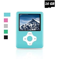 Ueleknight MP3 MP4 Player, Lecteur de Musique numérique Portable/Lecteur vidéo/Lecteur e-Book/visionneuse d'images, avec Lecteur économique de Carte SD de 16 Go - Bleu