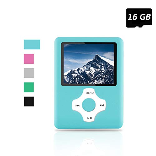 Ueleknight MP3 MP4 Player, Lecteur de Musique numérique Portable/Lecteur vidéo/Lecteur e-Book/visionneuse d'images, avec Lecteur économique de Carte SD de 16 Go - Bleu