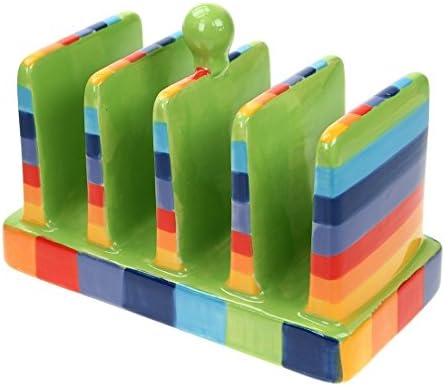 Rainbow Striped Ceramic Toast Rack - 17½cm x 12cm x 8½cm - Hand Painted Fair Trade