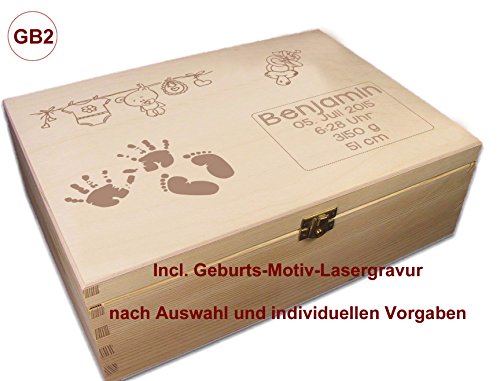 zur Geburt, Holz-Geschenkbox Holz-Kassette, für A4 incl. Auswahl-Lasergravur (GB4) - 7