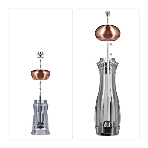5 teiliges Pfeffermühlen Set, manuell, 2 große und 2 kleine Gewürzmühlen, mit Halter, Salzmühle mit Keramikmahlwerk, nachfüllbar, kupfer - 4