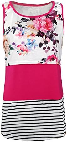 Popmom Womens Back Lace Breastfeeding Shirt Floral Stripe Sleevless Maternity Nursing Cami Tops Vest (Rose Red, S)
