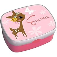 Kindergarten Brotdose mit Name, Mädchen, Reh, Geschenk, Schule, Kita, Weihnachten, Geburtstag, Pink, Rosa, personalisiert, Lunchbox, Brotzeitdose, Vesperdose, Vesperbox
