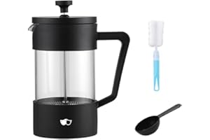 WATSON AND MONDAY W&M Cafetera Francesa - French Press de Acero Inoxidable y Vidrio de Borosilicato - Triple Filtro con Cuchara Medidora + Limpiador - Negro - 600ml
