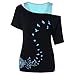 Produktbild 2-in-1 Tops Damen/Dorical Sommer Kalte Schulter T-Shirt Einfarbig Patchwork Top Fledermaus Kurzarm Oberteile/Schiefe Kragen Bluse Kurzarm Tanktops Longshirt Jumper Gefaltete Tunika(Schwarz,M)