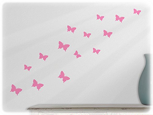 wallfactory - wall decal - 15 great Butterflies (S2XS) in soft pink