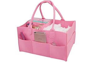 KOAVAE Baby Diaper Caddy Organizer, Foldable Felt Storage Bag with Multi Pockets and Flexible Compartments, Colorful Nursery Storage Bin for Baby Newborn Essentials Welcome Gifts (Pink)