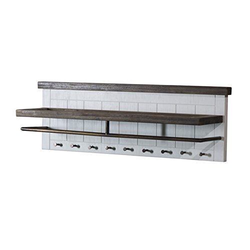 Wandgarderobe Garderobe Garderobenleiste Loft, Massivholz Holz Akazie massiv, Landhausstil Weiß / Braun, Breite 120 cm, Tiefe 30 cm, Höhe 40 cm