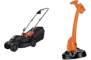 BLACK+DECKER Tondeuse Filaire 1000W, Tondeuse à Gazon Electrique 32 cm, 3 hauteurs réglables 20, 40 et 60 mm & Coupe-Bordures Filaire 350W, Coupe-Bordures Electrique 25 cm avec 2 Poignées
