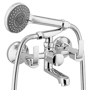 ALTON QBA9095 Brass Wall Mixer With 3-Function Hand Shower, SS-304 Grade 1.5 Meter Tube and Crutch, Chrome Finish