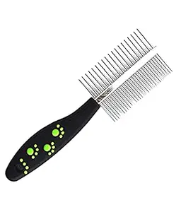 Store 09 Paw Printed Handle Double Side Steel Needles Pet Rake Comb Cum Hairbrush, Grooming for Dogs & Cats(Color May Vary)