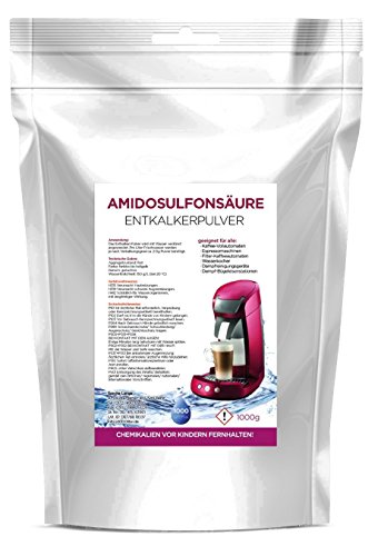 Preisvergleich Produktbild Amidosulfonsäure Flüssig Entkalker 1000g PULVER Standbodenbeutel für Kaffeevollautomaten Kaffeemaschinen, Espressomaschinen, Dampfbügeleisen, Wasserkocher, natürliche Reinigung , hergestellt in Deutschland