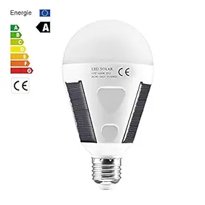 Quace 720LM E27 Solar LED Light Bulb, 12W Portable Rechargeable Lights Lamp for Indoor & Outdoor