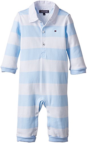 Tommy Hilfiger Baby-Boys Rugby Coverall Long Sleeve Striped Romper, Blue (Baby Blue), 68