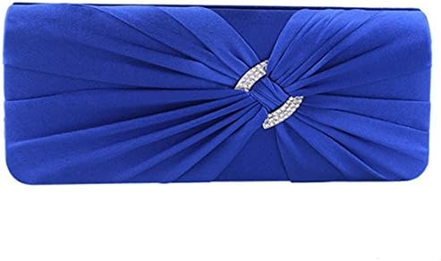 Clorislove Womens Satin Diamante Folds Evening Party Handbag Purse Clutch Prom Bag (Royal Blue)