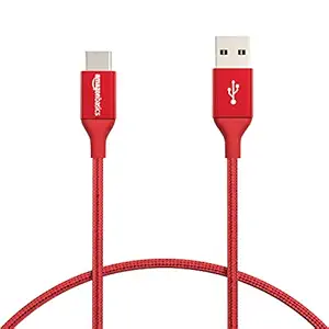 AmazonBasics Double Braided Nylon USB Type-C to Type-A 2.0 Male Cable, 1 Feet (30.48 cm) - Red