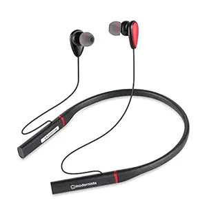 Modernista PowerBass 200 Bluetooth 5.0 Wireless Neckband Headphones with Extra Bass, Passive Noise Cancellation, 24hrs Playback, IPX5 Sweat/Water Proof Bluetooth Earphones with Mic (Red)