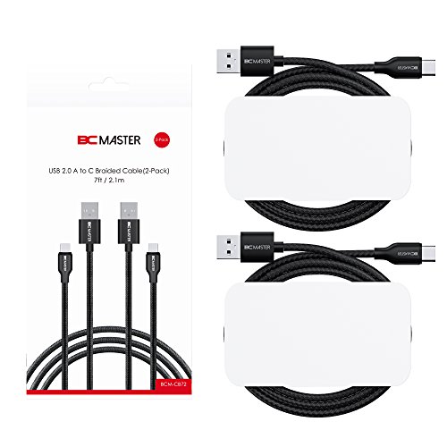 BC Master USB C Kable Nylon Geflochten [2-Pack 7ft/2.1M] Ultra Durable Type-C zu Ladekabel für New Macbook, ChromeBook Pixel, Nexus 5X 6P, Lumia 950 950XL, OnePlus 2 3 - 2