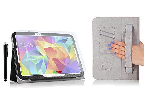 Schutzhülle / Cover / Tasche für Samsung Galaxy Tab S 10.5 - T800 - Schwarz - Mit praktischer Halteschlaufe (+ Display-Schutzfolie + Stylus)