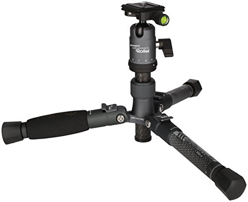 Rollei City Traveler Mini - Super leichtes Tischstativ aus Carbon, Ministativ perfekt fÃ¼r DSLM Kameras, Smartphones, Actioncams und 360 Grad Kameras, Arca Swiss kompatibel, incl. Kugelkopf und Stativtasche - Titan