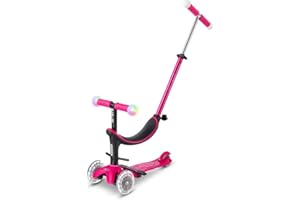Micro | Trottinette Évolutive Mini 3en1 Révolution Magic | Trottinette 3 Roues | Roues Lumineuses | Guidon Lumineux | 1 à 6 Ans | Framboise