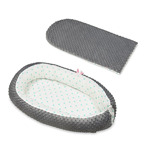 Preisvergleich Produktbild Velinda Kuschelnest Babynest Babynestchen Nestchen Reisebett Wickelauflage Kuschelbett (Muster: Sternchen Türkisfarbig - Grau)