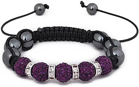 Shamballa friendship bracelet Genuine Hematite &amp; Genuine Amethyst crystals stone beads &amp; disco balls with clear stone spacers excellent quality for a fraction of the price of celebrity bracelets adjustable uni-sex