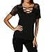 Produktbild Damen Bekleidung DOLDOA Frauen Elegante Frühling Spitze Spleißen Oberteile Slim Hemd Bluse Casual Tops Kurzarm Solide O-Ausschnitt Trägerloser T-Shirt Mode Frühjahr-Sommer Blusen Schöne Pullover Sweatshirt (EU:44, Schwarz - 2)