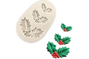 ANNIUP 2 Moules 3D pour Feuilles de Houx de Noël, Moules pour Fondant à gâteau, Décorations forestières pour Cupcakes, Moules pour Desserts au Chocolat, Bricolage en Sucre (Blanc)