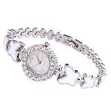 Giologre Armbanduhr Uhren Frauen-runde volle Diamant-Armband-Uhr-analoge Quarz-Bewegungs-Armbanduhr (Silber)