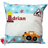 Baustellenkissen Kuschelkissen mit Namen Kissen Baustelle Bauarbeiter Baumeister