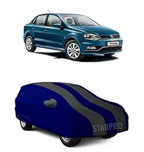 GANPRA Presents Water Resistant Dustproof Car Body Cover Compatible with Volkswagen Ameo Model (Grey Stripes with Mirror)