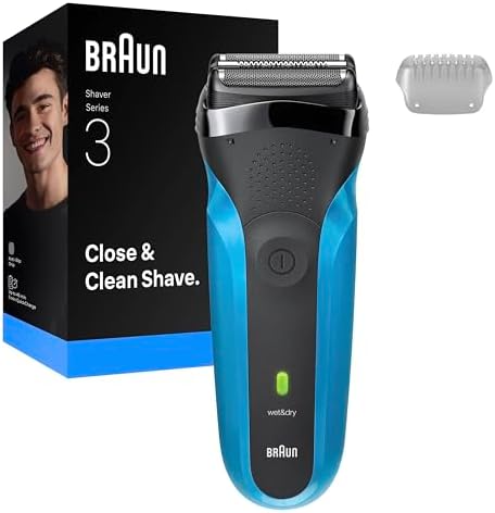 Braun Serie 3 Rasoio Elettrico Barba, Wet&Dry, Regolabarba Uomo, Rasoio Barba, 3 Lame Flessibili, Regolabarba Braun, Progettato in Germania, 310S, Blu