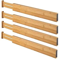 Tiroir Séparateur, 4Pcs Chambre Gratuit Séparation Cloison Board Bambou Réglable Cuisine Rétractable Extensible Rangement Organisation Bureau Maison Bricolage Polyvalent