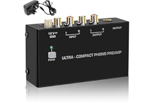 PRITOK Low Noise Phono Preamp for Turntable: RCA Input/Output Stereo Preamplifier with 3.5mm Headphone, 12V DC Adapter & Metal Case für Hi-Fi Audio (10.3x5.7x3cm)