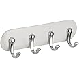 iDesign AFFIXX Self-Adhesive Key Holder with 4 Hooks, Small Plastic Key Hooks for Wall, White
