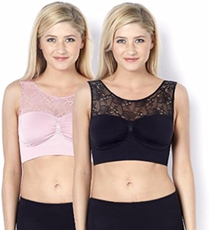 Vercella Vita Medium Control Crop Top With Lace Neckline Pack of 2 - Black &amp; Antique Rose - Large (UK 16-18)