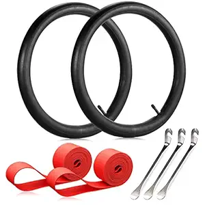 JUXATECH Bike Inner Tube, 26 Inch Bicycle Tube Tyre Bike Interior Tire with 3 Tyre Spoon Iron Tire Levers and 2 Rim Strips Replacement for Most of Bicycles Wheels