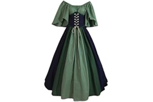 VDDTAGAM Womens Renaissance Costume Medieval Dress with Corset Lace Up Halloween Vintage Elf Irish Costume Gown Princess Dress