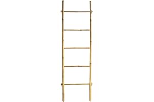 Box and beyond - Porte-Serviettes - 180 x 55 x 4 cm - Bambou Naturel - Échelle 5 Barres de séchage - Salle de Bain, Buanderie, Chambre - Style Bohème