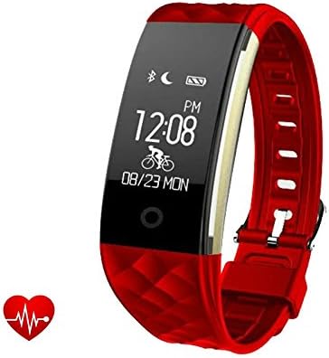 Smart Bracelet Sports Fitness Tracker, Waterproof Activity Tracker with Heart Rate Monitor Sleep Monitor Pedometer Calorie Counter, Cycling Monitor Call/SMS Whatsapp Facebook Reminder Vibration IP67 Waterproof Smart Watch for Android and IOS Phone (Red)