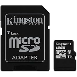 Kingston SDC10G2/16GB - Tarjeta de Memoria microSD, 16 GB, Clase 10 UHS-I, 45 MB/s, Color Negro