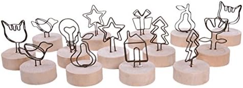 LUVCALS 2PCS Note Holder Card Holder Round Wood Wrought Iron Pastoral Style Notes Clip Creative Message Photo Clip Stand Memo Clip