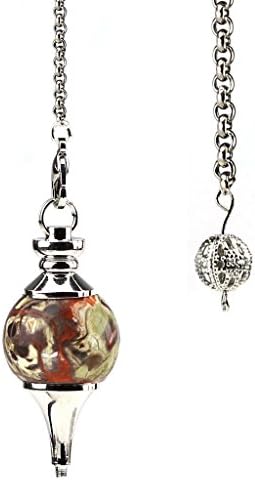 Gemstone Ball Pendulum Reiki Healing Chakra Point Dowsing Metaphysical Tool With Chain blossom agate