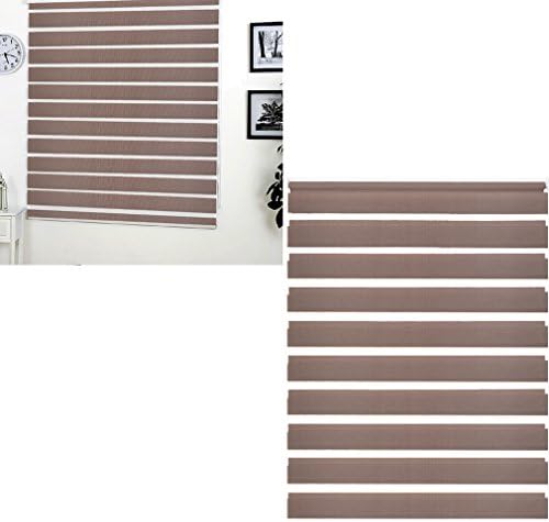 SHINY HOME® 100 x 150 cm (wide X height) Zebra Window Curtains Double-layer Roller PVC Adjustable High Quality Pleated Shades Venetian Blinds with Installation Accessories Coffee